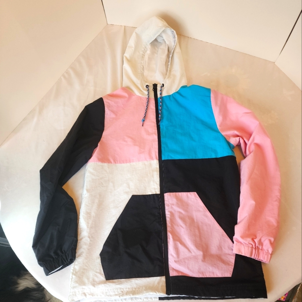 EMPYRE Cotton candy and black windbreaker Jacket Sz S EUC